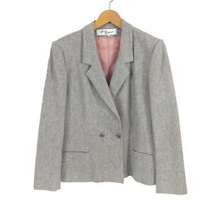 Vintage Gray Wool Blazer Plus Size 18 Pink Lining Preppy Career Bert Newman